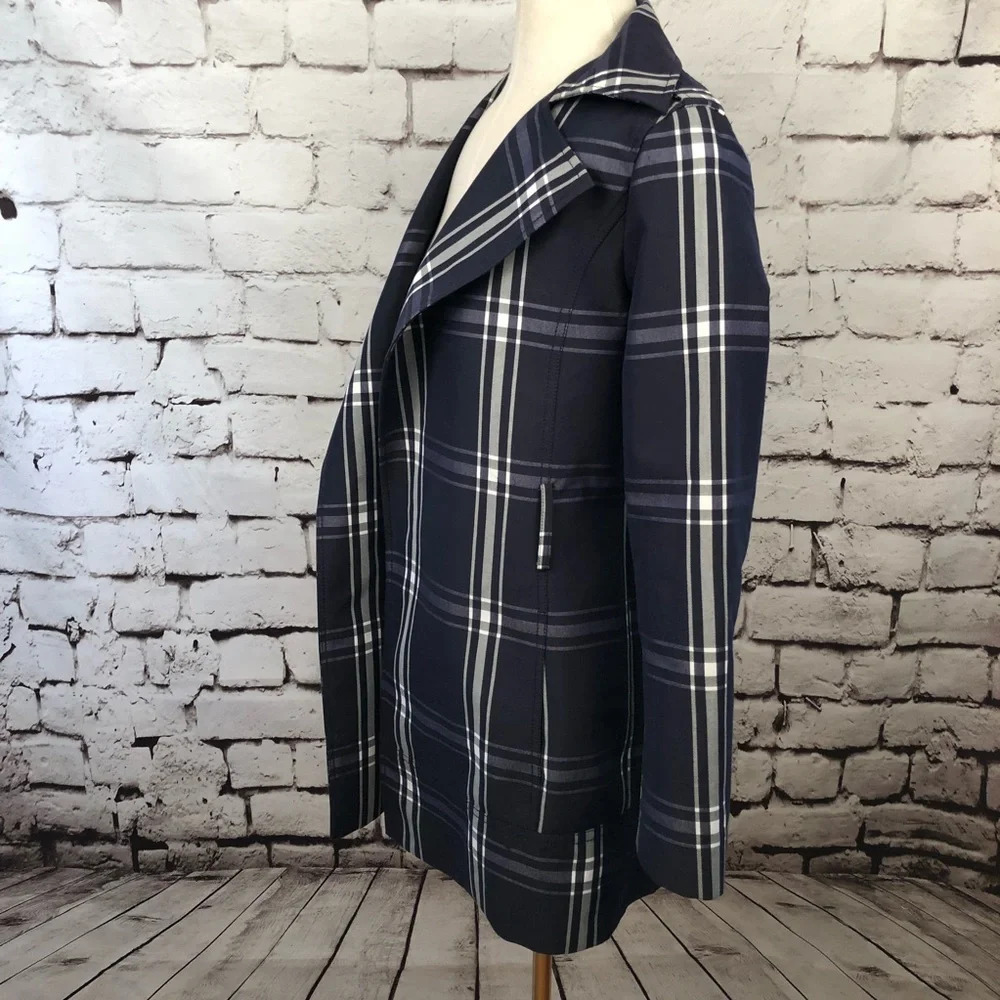 Zara Basic Blue Plaid Checkered Spring Jacket - image 6